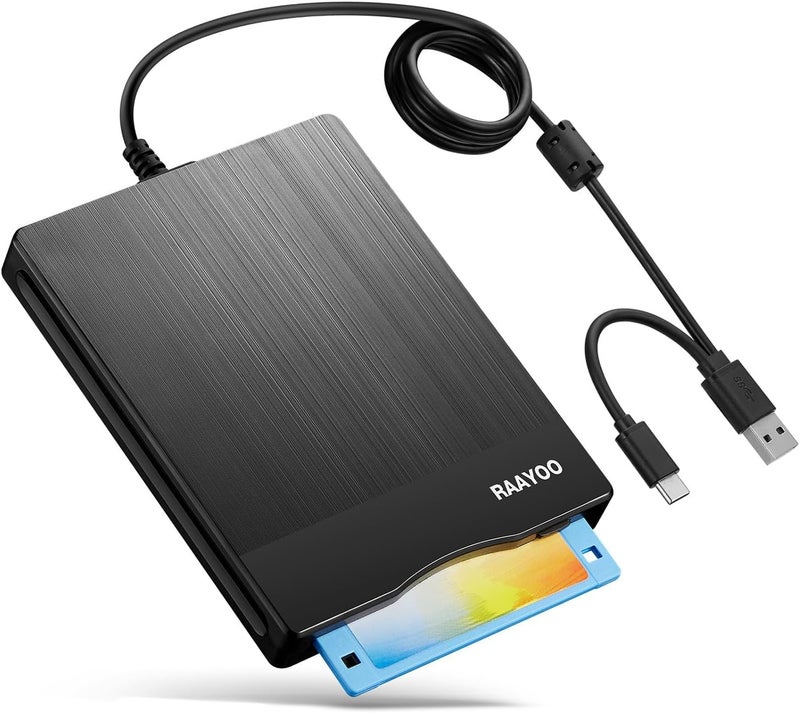RAAYOO Floppy Disk Reader 3.5 inch USB Floppy Disk Drive External 3 1/2 floppy disc reader Portable Floppy Diskette Drive USB C For PC Laptop Notebook Computer With Windows 11/10 (Brushed Texture, 3.5 inch) - Image 1